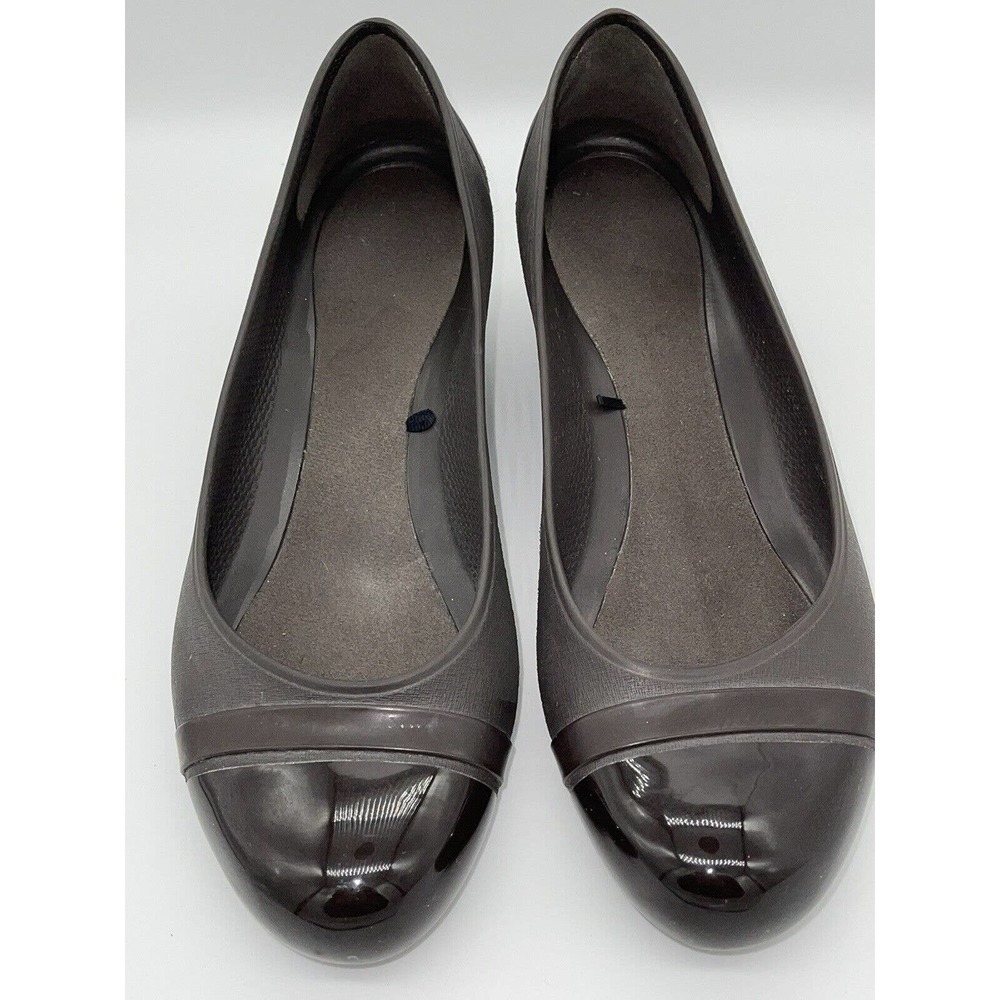 CROCS Womens Size 9 Cap Toe Wedge Full Croslite Comfort Shoes Heels Brown SlipOn